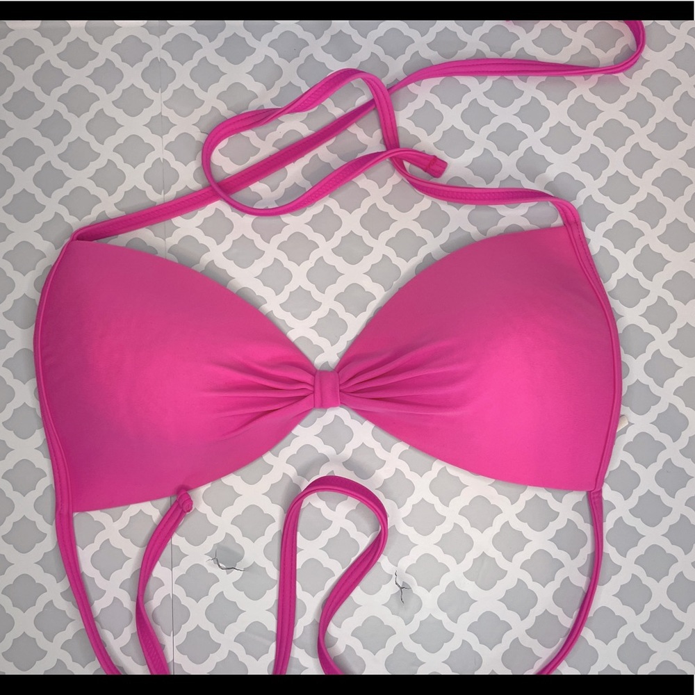 hula honey hot pink push up bikini top swimwear EUC tie straps sz L